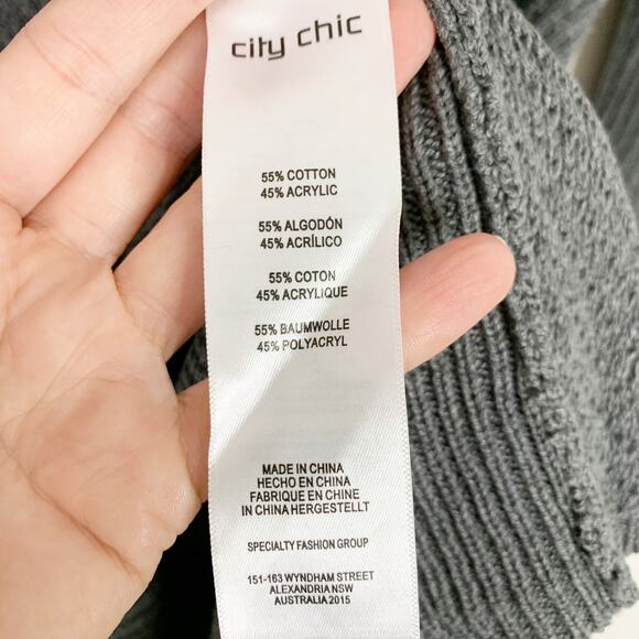 City Chic Sweater Plus Size 20 L Gray Jumper Simple V-neck Ribbed Charcoal Marle - Picture 5 of 7